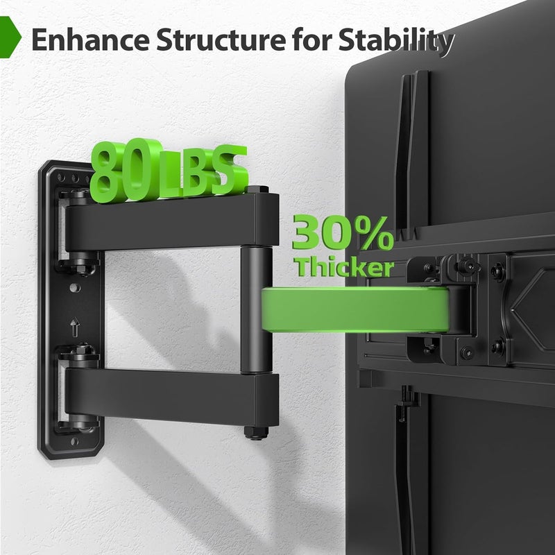 USX MOUNT Corner TV Wall Mount for 26-60 Inch TVs up to 80 lbs, Single Articulating Arm, Full Motion TV Wall Mount Bracket with Swivel and Tilt, Max VESA 400x400mm - Image 2